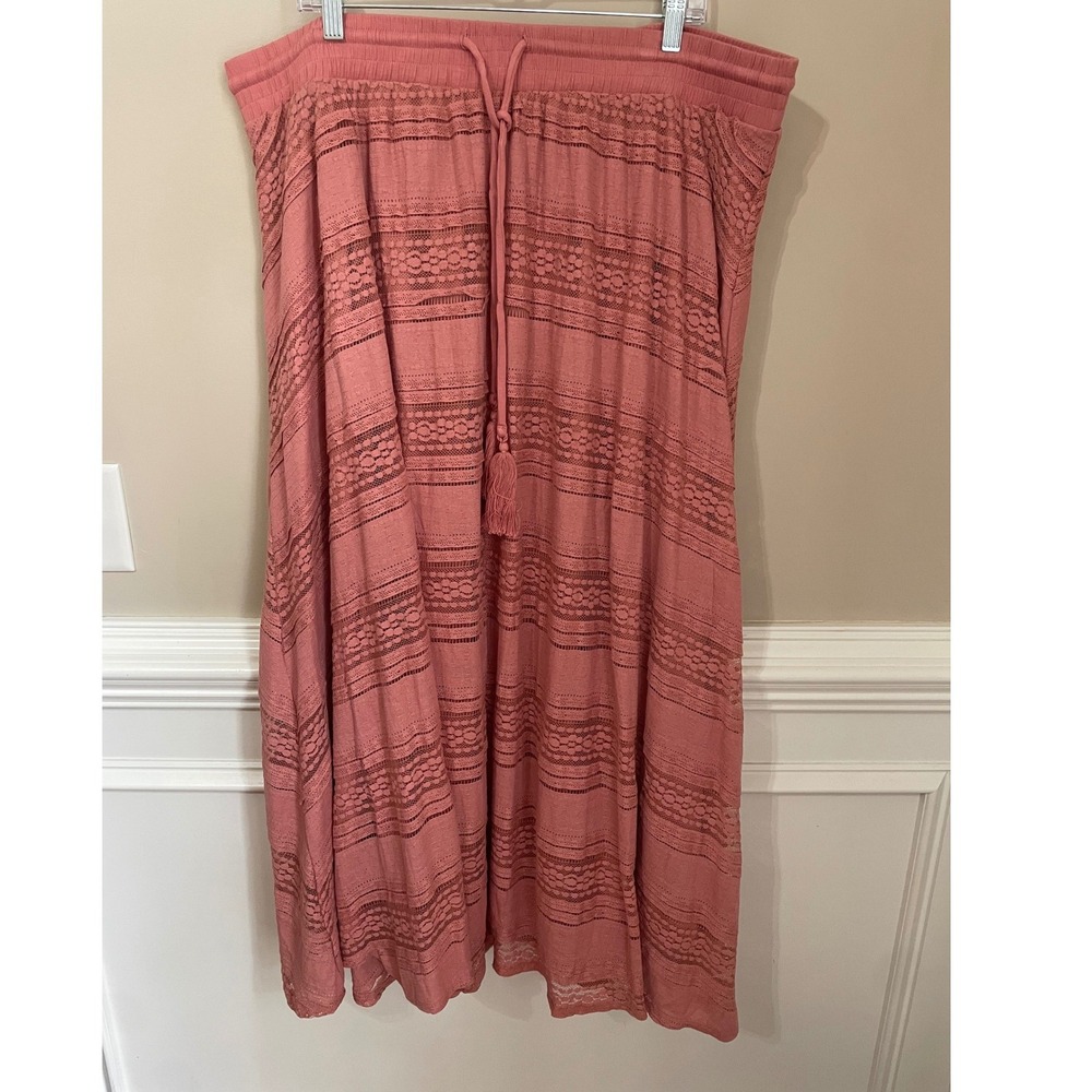 Torrid Size 3X Dusty Pink Lace Tiered A-Line Maxi Skirt Boho Western Fall